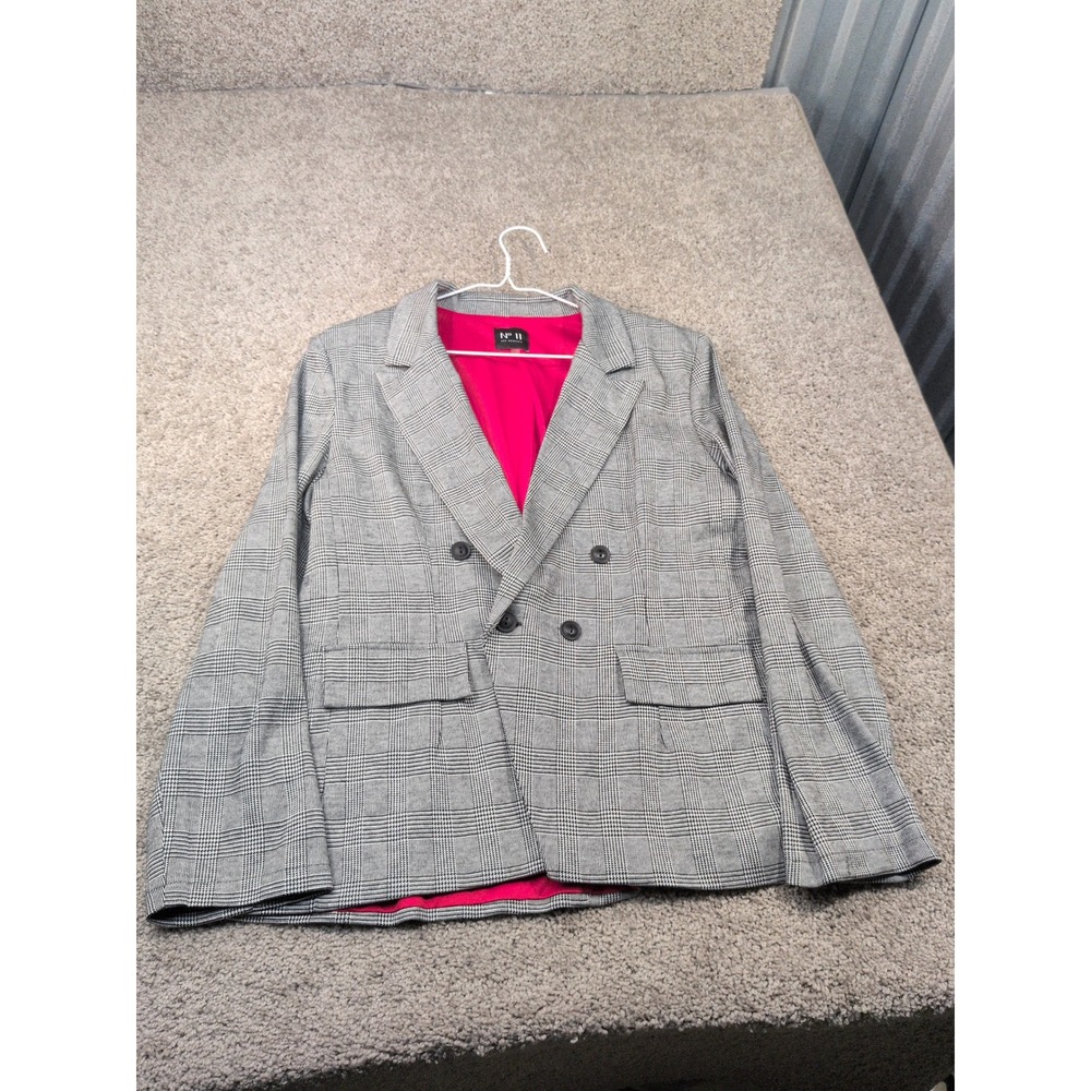 No 11 Los Angeles Grey Glen Plaid Double Breasted Blazer Pink Lining XL